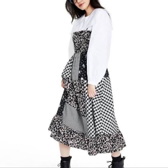 Sandy Liang x Target Black & White Gingham Floral Patchwork Cotton Midi Dress - Picture 4 of 8